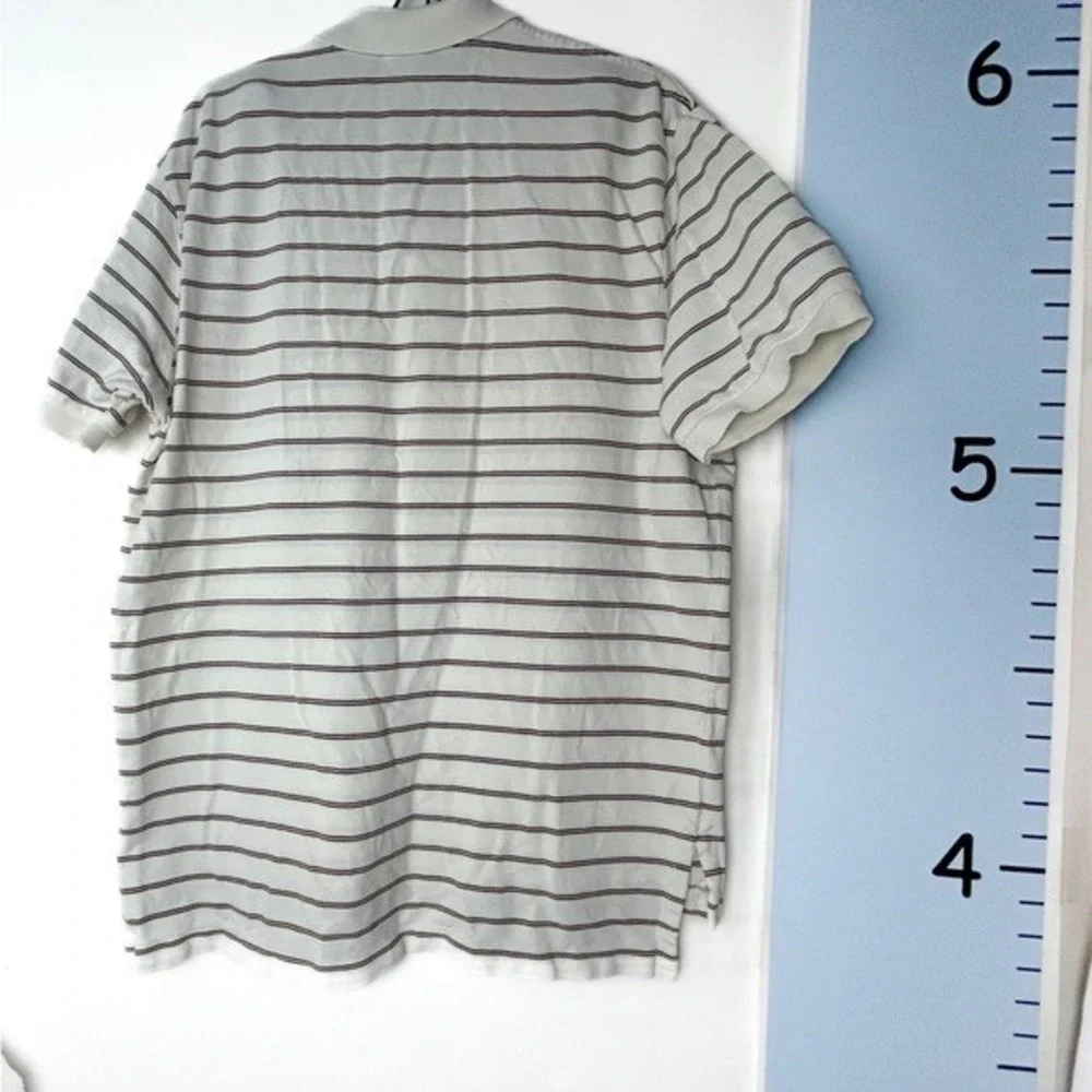 Polo by Ralph Lauren White & Brown Stripes Polo Shirt‎ Green Pony Logo Men Large